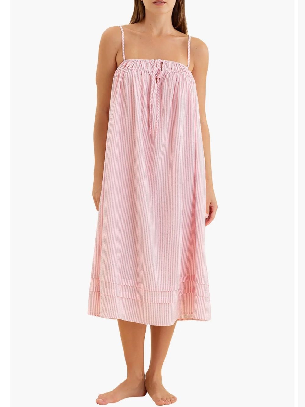 PAPINELLE WOMENS SABINE SEERSUCKER PINK STRIPED NIGHTGOWN DRESS SMALL NEW